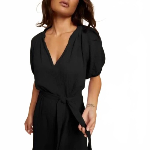 VETEMENTS Abito facile NATION LTD Finley con cintura nero manica a sbuffo nero cotone $269 taglia XS