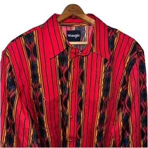 Wrangler Western Pearl Snap Shirt Langarm Aztec Southwestern Größe Large - Bild 1 von 16