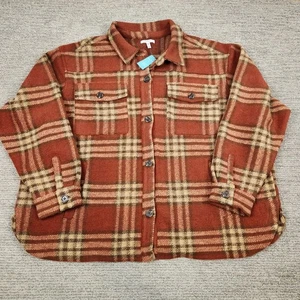 NEU Maurices Shacket Damen Plus 2X Knopf orange braun kariert dick Flanell Herbst - Bild 1 von 9