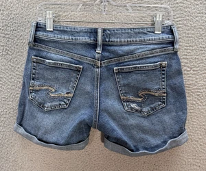 Silver Jeans Shorts Womens 25x4.5 Blue Boyfriend Distressed Denim Rockabilly - Picture 1 of 9