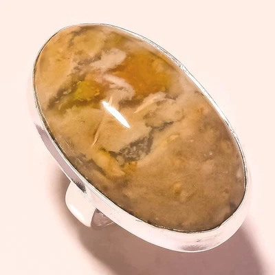 Anillo de joyería de regalo antiguo hecho a mano con piedras preciosas de jaspe de madera 6" i363 Foto 1 de 2