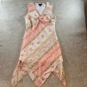 Vintage Y2k Fairycore RAG Floral Print Dress Pink Taschentuchsaum Damen Gr. L - Bild 1 von 10