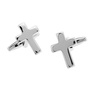 1 Pairs High Polished Brass Cross Christian Cufflinks Mens Shirt Cuff Link - Picture 1 of 5