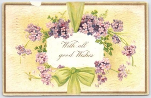 Alte geprägte Blumen Postkarte mit allen guten Wünschen 1910 - Bild 1 von 2