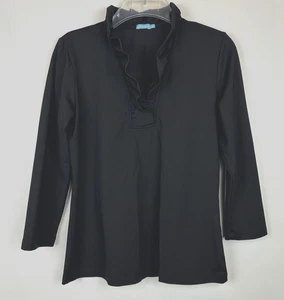 Top J McLaughlin donna XS nero Durham collo arricciato manica 3/4 tessuto Catalina - Foto 1 di 8