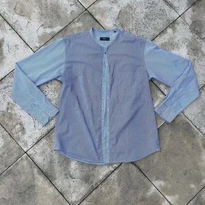 RARE VINTAGE Zegna Sport Collarless Button Up Shirt Blue - Picture 1 of 5