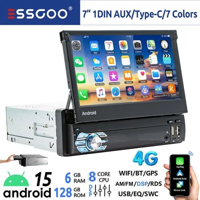 8-Kern 6+128G Android 15 Carplay Autoradio GPS Navi AM FM RDS Bluetooth 4G 1 DIN - Bild 1 von 4