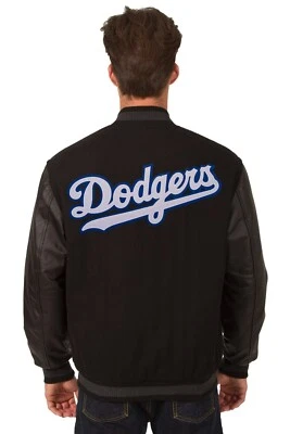 MLB Los Angeles Dodgers Wool Leather Reversible Jacket Embroidered Logos Black - Image 1 of 4