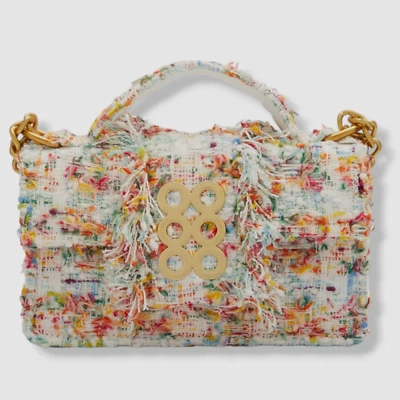 $426 KOORELOO Mujer Rosa Pequeño Basset Flecos Tweed Bandolera Anillo Cartera Bolso Foto 1 de 4