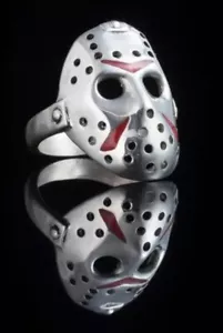 ☠️ NEW Jason Voorhees Hockey Mask Ring Silver Plated Friday The 13th Size 8 ☠️ - Picture 1 of 10