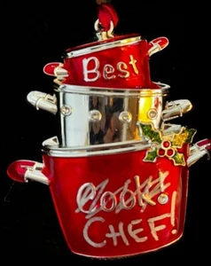 Harvey Lewis Holiday Ornament Chef Swarovski Kristalle in Box Metall - Bild 1 von 3