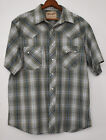 Wrangler Xl Western Shirt Snap Front Plaid Green Blue Silver Thread