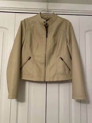 Baccini Women's Size XL Light Tan Faux Leather Blazer Moto Jacket - Image 1 of 4