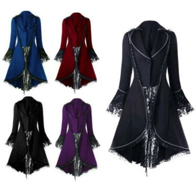 Victorian Steampunk Retro Brocade Dress Jacket Coats Women Long Rave Punk Gothic - Image 1 of 4