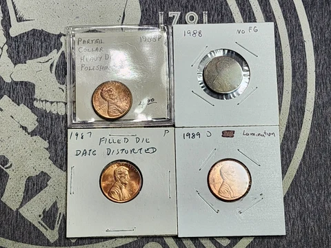 VINTAGE Lincoln Cent Error / Variety Lot of 4 Coins in 2x2 FREE SHIPPING! RYB4 Cover