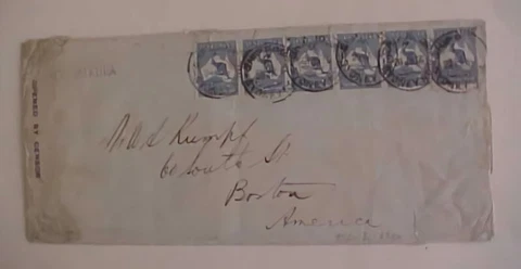AUSTRALIA   CENSORED COVER #4  cat.$470.00 PER MAKURA 1916 TO BOSTON Cover
