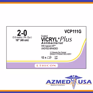 2-0 COATED VICRYL PLUS UNDYED 12X18" TIE Suture (EXPIRED) Training - VCP111G - Picture 1 of 2