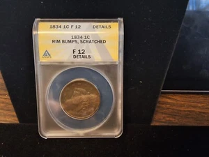 1834 large cent  f12 anace - Picture 1 of 3