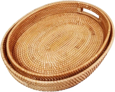 I- Lan 2Pack Extra Large Oval Rattan Serving Trays with Handles-17 Inch Natural - Image 1 of 4