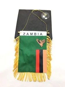 Zambia Flag Mini Banner Lusaka Zambian 4" x 6" w/ Suction Car Window Decoration  - Picture 1 of 5