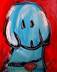 BLAUER HUND SIGNIERT Original Ölgemälde auf Leinwand IMPRESSIONIST I23F2 - Bild 1 von 1