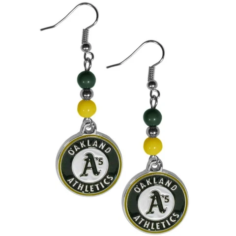 Oakland Athletics Bead Dangle Earrings [NEW] MLB Fashion Ear Ring Jewelry Enamel Cover