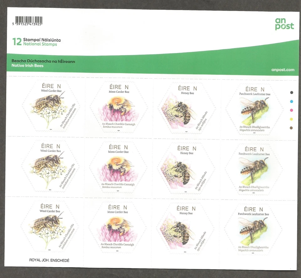 IRLANDA 2024 8ª EDICIÓN - ABEJAS IRLANDESAS NATIVAS - HOJA AUTOADHESIVA DE 12 MNH Foto 1 de 1