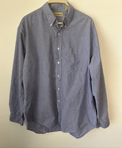 LL Bean Men’s L Blue White Gingham Long Sleeve 100% Cotton Button Front Shirt - Picture 1 of 11