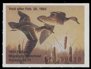 1992 Indiana State Duck Stamp Mint Never Hinged. Original Gum - Picture 1 of 1