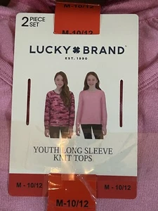NEW Lucky Brand pink & camo size M 10 12 youth 2 Piece Long Sleeve Knit Tops Set - Picture 1 of 4