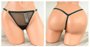 Victorias Secret MEDIUM *VERY SEXY* FISHNET ADJUSTABLE V-STRING THONG Black Ivy - Picture 1 of 5
