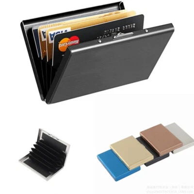 Men Stainless Steel RFID Blocking Credit Card ID Holder Slim Money Travel Wallet - Image 1 of 4