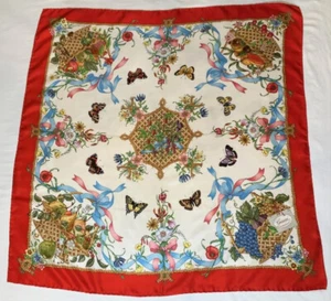 Vintage Gucci Silk Scarf V. Accornero Fruit Butterflies Baskets Red 33" x 34" - Picture 1 of 8