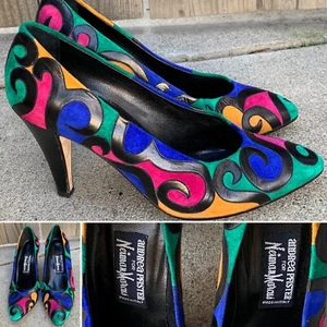 Vintage Andrea Pfister Neiman Marcus Rainbow Color Block Pumps Heels 1980s 6 1/2 - Picture 1 of 12
