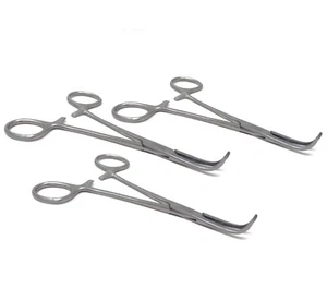 3 Full Curved Stainless Steel Right Angled Hemostat Forceps 6" Serrated - Picture 1 of 7