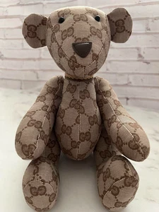 GUCCI GG Pattern Monogram Teddy Bear Beige Canvas Plush Doll No Box Used - Picture 1 of 13