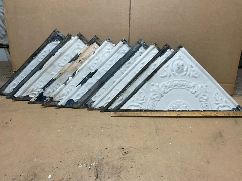 10 pc Craft Lot Triangle Antique Ceiling Tin Metal Reclaimed Salvage Art Project Cover