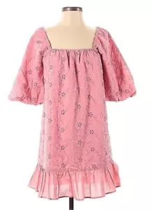 Zara Broderie Anglaise mini abito con volant donna M rosa medio ricamato sbuffo - Foto 1 di 8