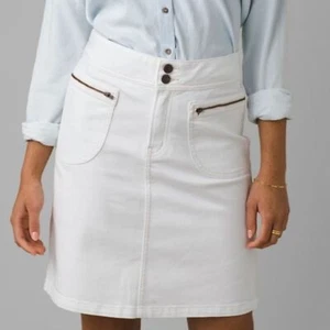 NUEVO CON ETIQUETAS Falda Prana Broadway Denim Medio Muslo Cremallera Detalle en Blanco Para Mujer Talla 6 - Imagen 1 de 6