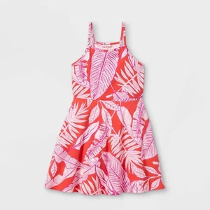 Cat & Jack Girls Coral Sleeveless Print Dress - Small NEW - Picture 1 of 6