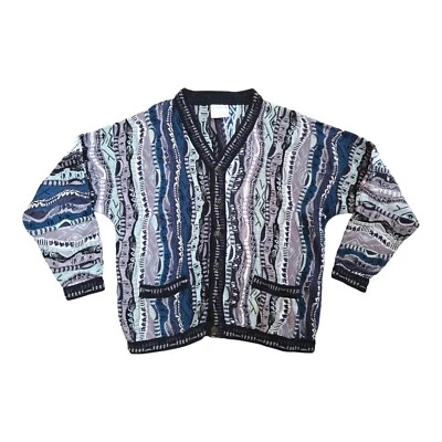 Vintage 90s Coogi Small Blue Black Gray Cardigan Cosby Sweater - Image 1 of 4