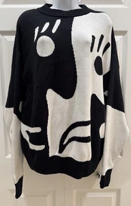 Polar Skate Oversized Sweater Black White Medium Pullover Art Silhouettes NWT - Picture 1 of 13