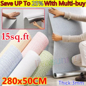3M Thicken Self Adhesive Thermal Insulation Wallpaper Linen Plain Wall Sticker`K - Picture 1 of 30