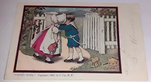 Boy Girl Kids Kissing Paying Toll Dorothy Dixon 1905 Postcard Toys Horse Drum - Picture 1 of 2