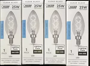 Feit Electric 25W B10 Candelabra Clear Edison LED Light Bulb (4-PACK) - Picture 1 of 2