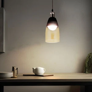 Lampadario Sospensione Luce a da Soggiorno Vetro Color Champagne Nero - Foto 1 di 7