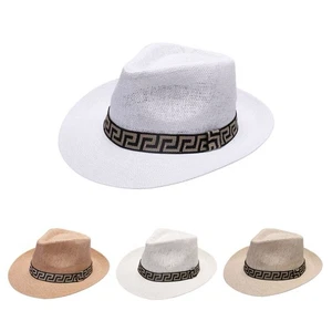 New Mens Panama Sun Hat Gents Wide Brim Straw Fedora Summer Holiday 56 - 60 cm - Picture 1 of 5