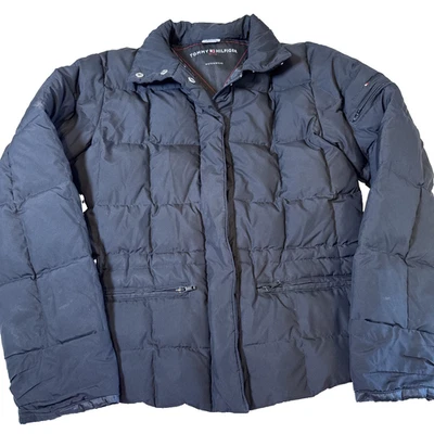 Tommy Hilfiger Vintage 2003 Down Puffer Jacket Black Womens Small Winter Hooded - Изображение 1 из 4