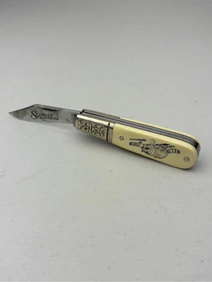 Винтажный карманный нож 1979 Schrade Scrimshaw SC506 енот Barlow с подписью США - Изображение 1 из 4