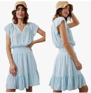 Vestido Rails Augustine Laguna Azul Rayas Mezcla Lino Talla Mediana Verano - Imagen 1 de 11